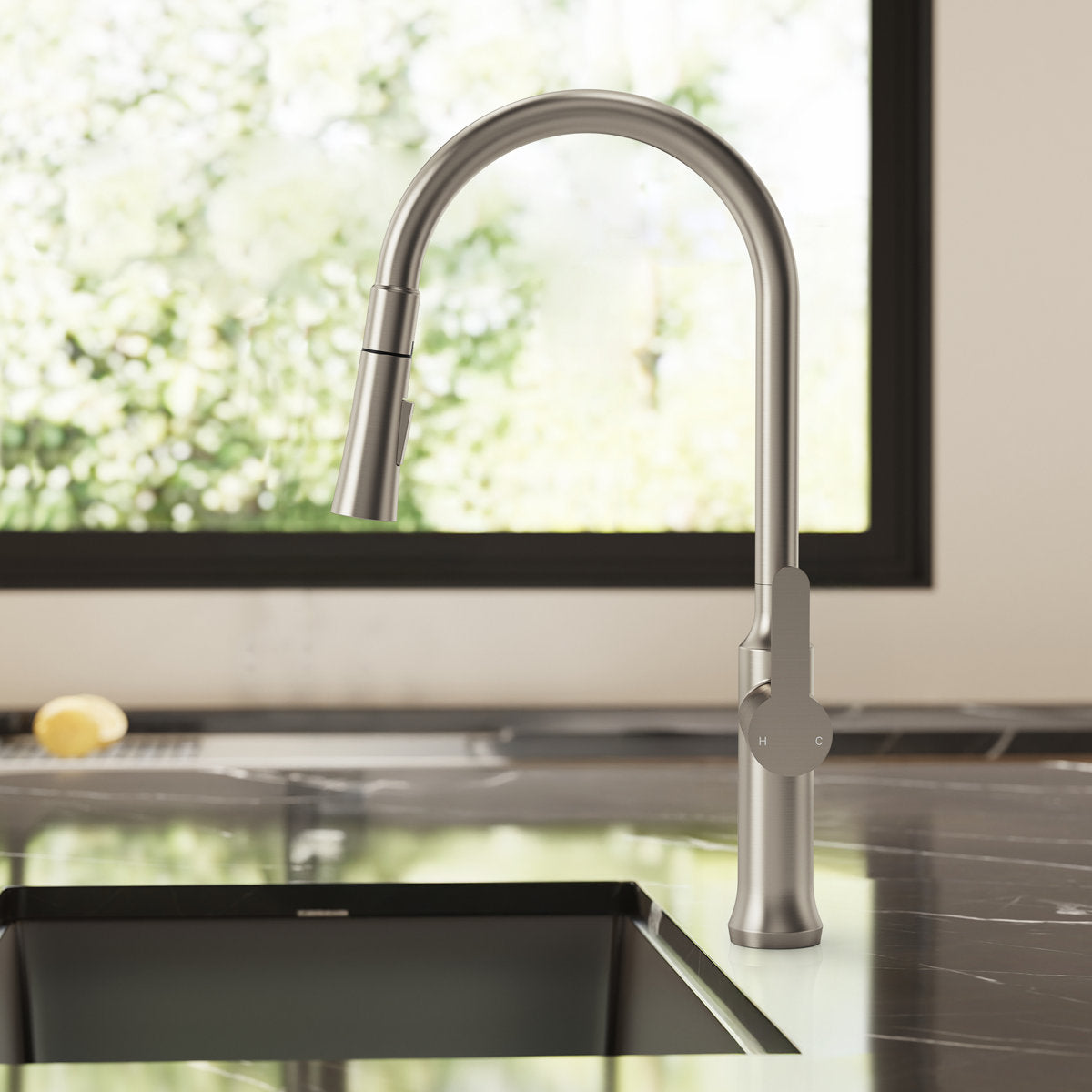 Pull-Down Kitchen Faucet with Dual-Function Sprayer, Single-Handle Sink Faucet with 360 Degree Swivel Spout SFS-1174-NK - Brushed Nickel