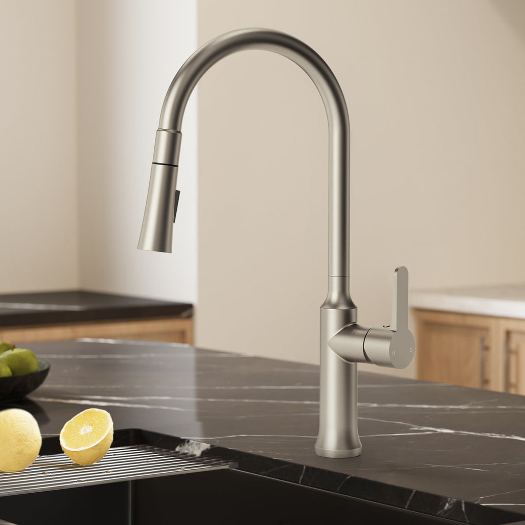 Pull-Down Kitchen Faucet with Dual-Function Sprayer, Single-Handle Sink Faucet with 360 Degree Swivel Spout SFS-1174-NK - Brushed Nickel