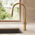 Pull-Down Kitchen Faucet with Dual-Function Sprayer, Single-Handle Sink Faucet SFS-1174-GD - Brushed Gold