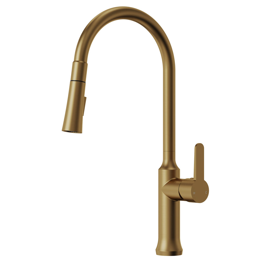 Pull-Down Kitchen Faucet with Dual-Function Sprayer, Single-Handle Sink Faucet SFS-1174-GD - Brushed Gold