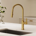 Pull-Down Kitchen Faucet with Dual-Function Sprayer, Single-Handle Sink Faucet SFS-1174-GD - Brushed Gold