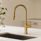 Pull-Down Kitchen Faucet with Dual-Function Sprayer, Single-Handle Sink Faucet SFS-1174-GD - Brushed Gold