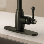 Pull-Down Kitchen Faucet with Deck Plate, Single Handle Sink Faucet with Sprayer SFS-1177-BK - Matte Black