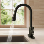 Pull-Down Kitchen Faucet with Deck Plate, Single Handle Sink Faucet with Sprayer SFS-1177-BK - Matte Black
