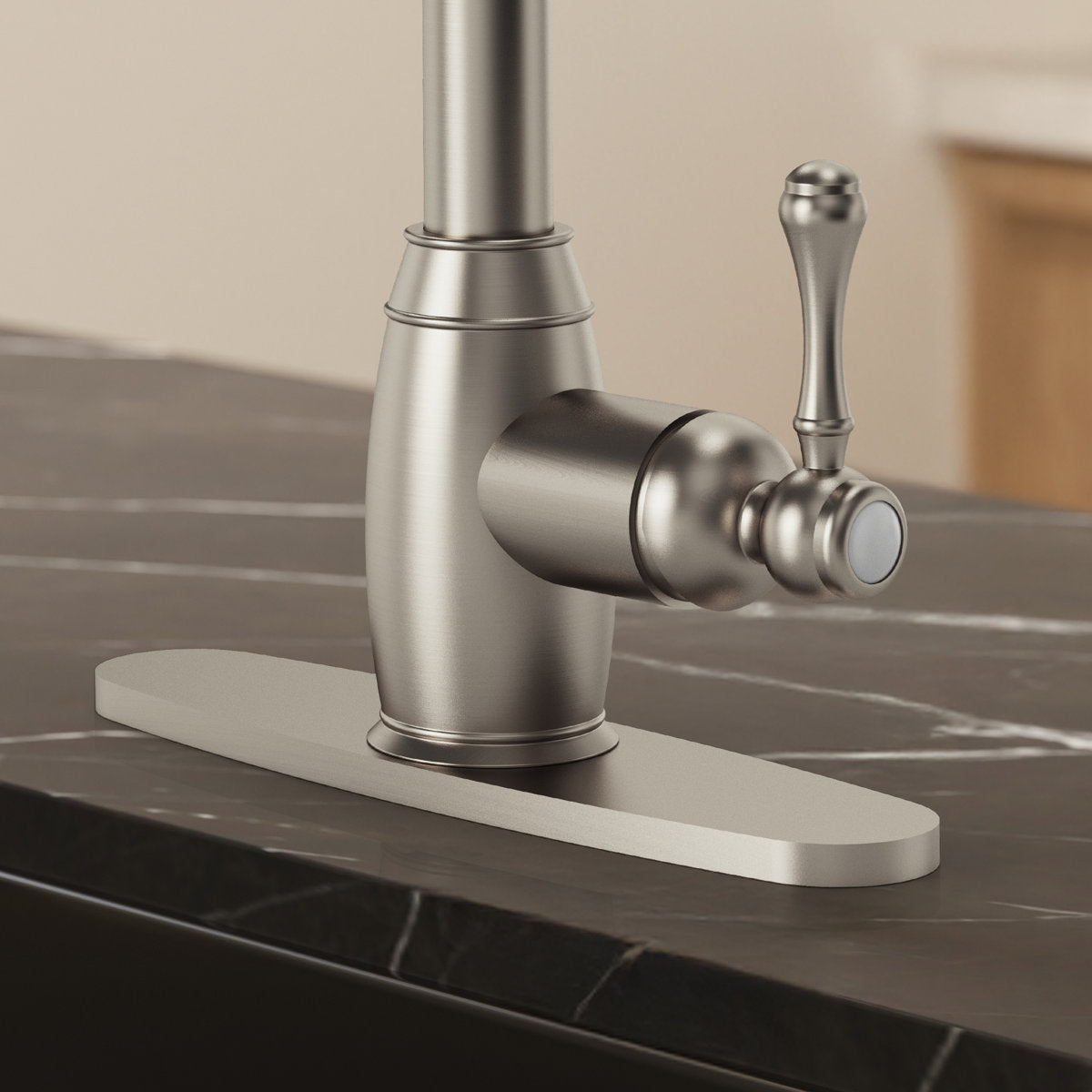 Dual-Function Single-Handle Pull-Down Kitchen Faucet with Deck Plate SFS-1177-NK - Brushed Nickel
