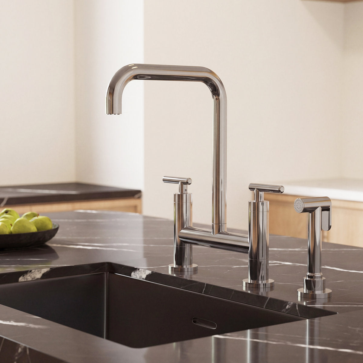 Bridge Kitchen Faucet with Swivel Spout, 2-Handle Kitchen Faucet with Side Spray SFS-1175-CH - Chrome