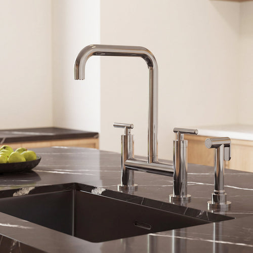 Bridge Kitchen Faucet with Swivel Spout, 2-Handle Kitchen Faucet with Side Spray SFS-1175-CH - Chrome