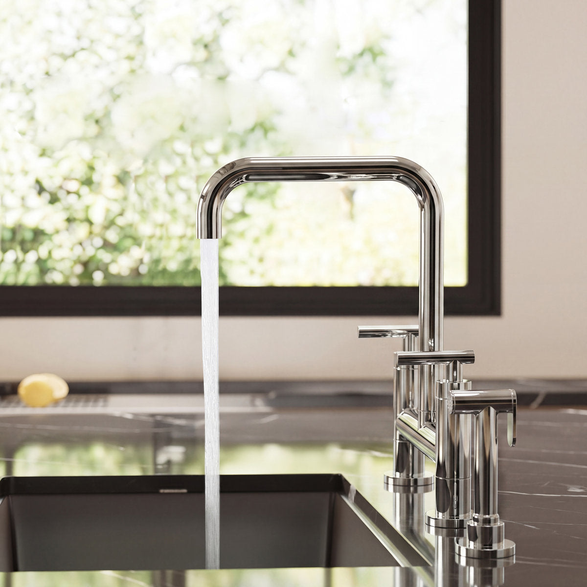 Bridge Kitchen Faucet with Swivel Spout, 2-Handle Kitchen Faucet with Side Spray SFS-1175-CH - Chrome