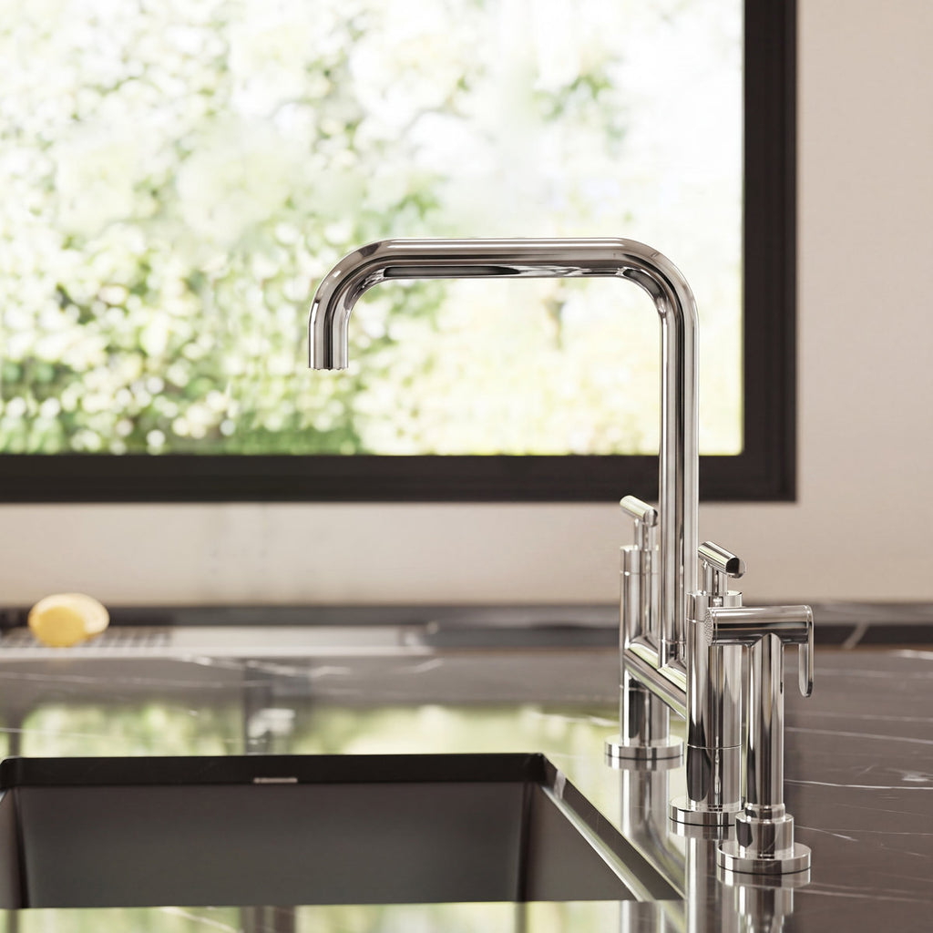 Bridge Kitchen Faucet with Swivel Spout, 2-Handle Kitchen Faucet with Side Spray SFS-1175-CH - Chrome