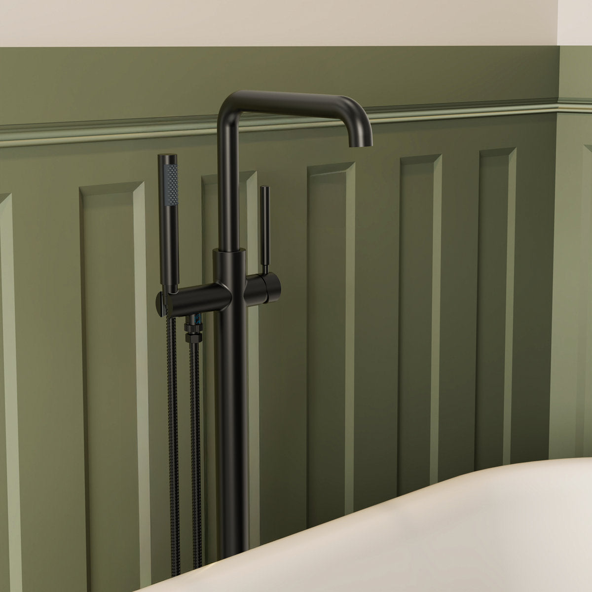 Single Handle Freestanding Tub Filler with Diverter SFS-1155-BK - Matte Black