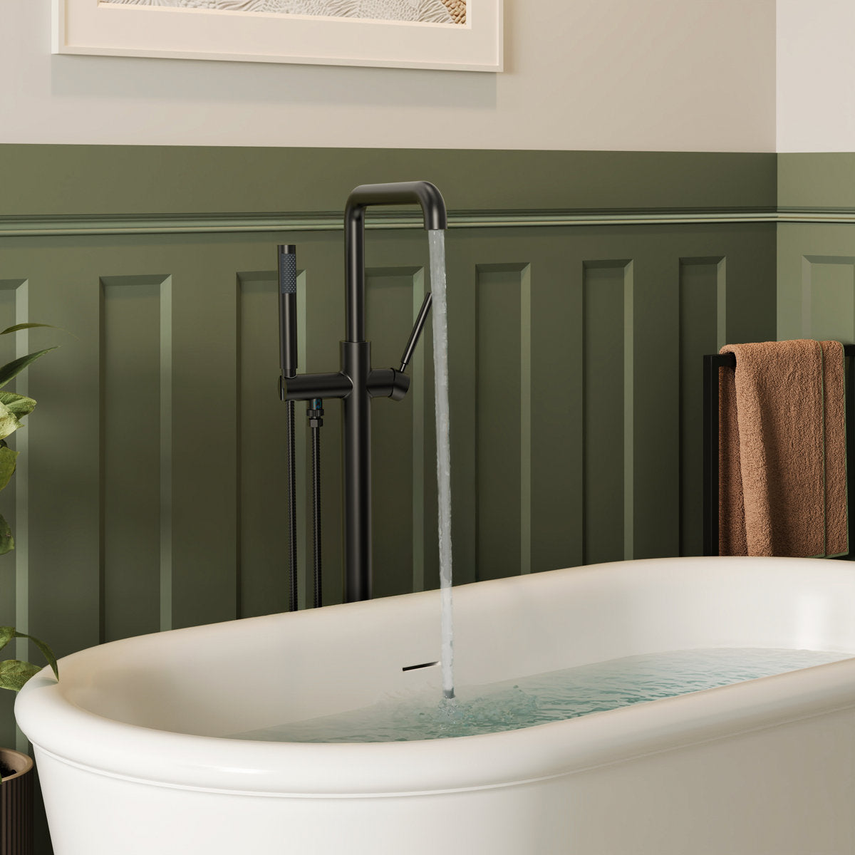 Single Handle Freestanding Tub Filler with Diverter SFS-1155-BK - Matte Black