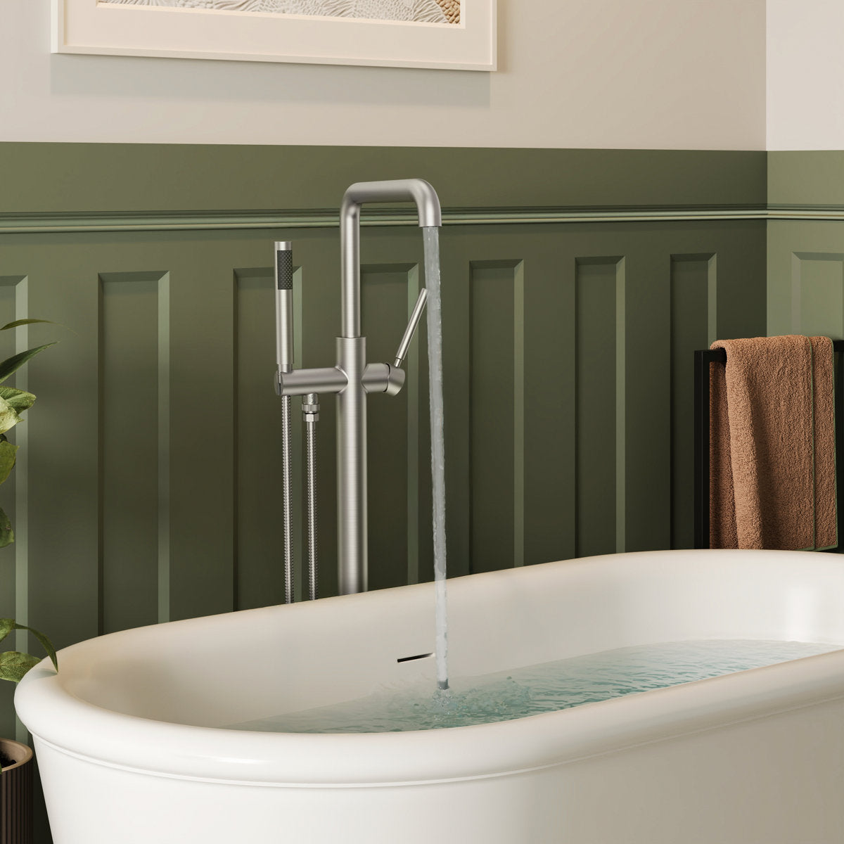 Single Handle Freestanding Tub Filler with Diverter SFS-1155-NK - Brushed Nickel