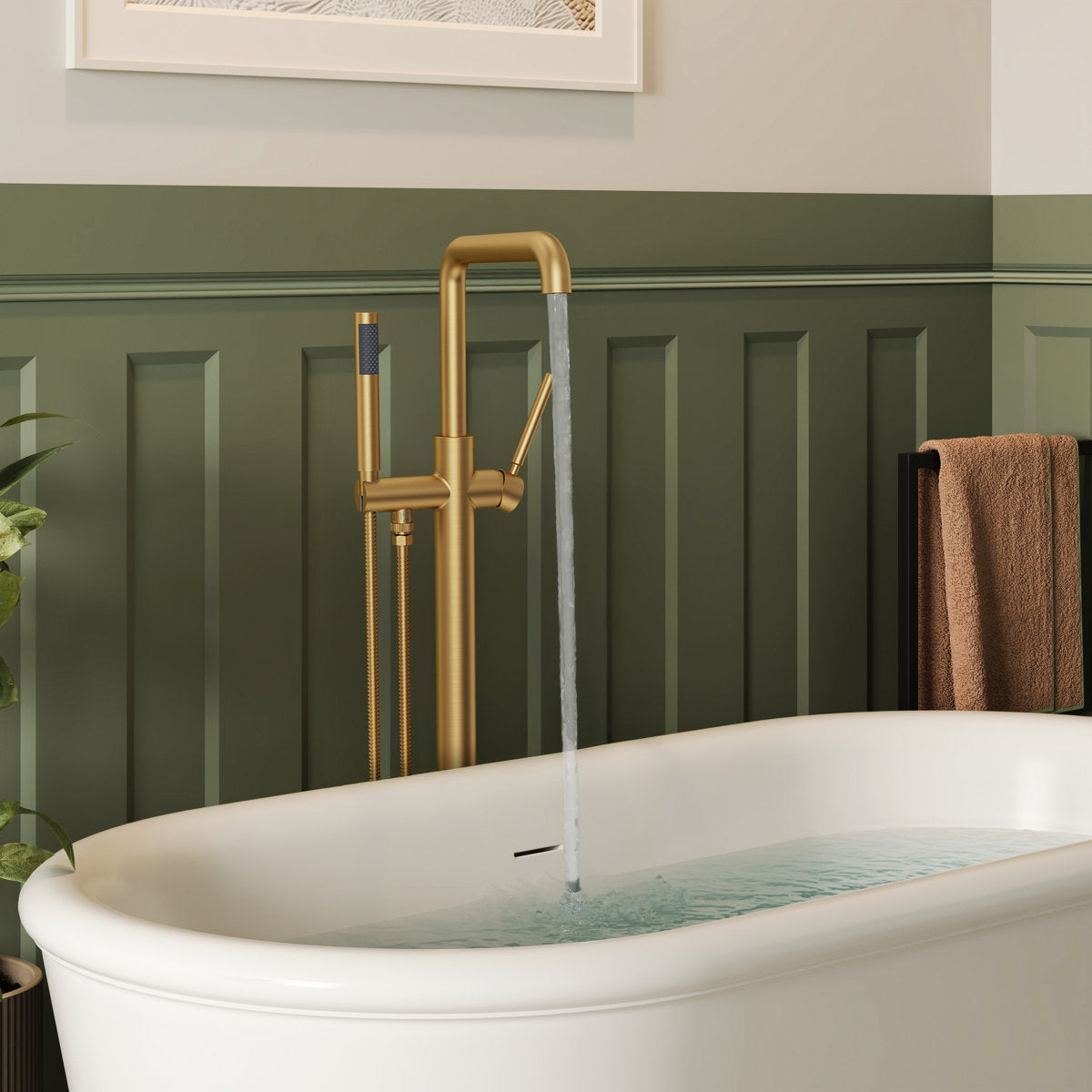 Single Handle Freestanding Tub Filler with Diverter SFS-1155-GD - Brushed Gold