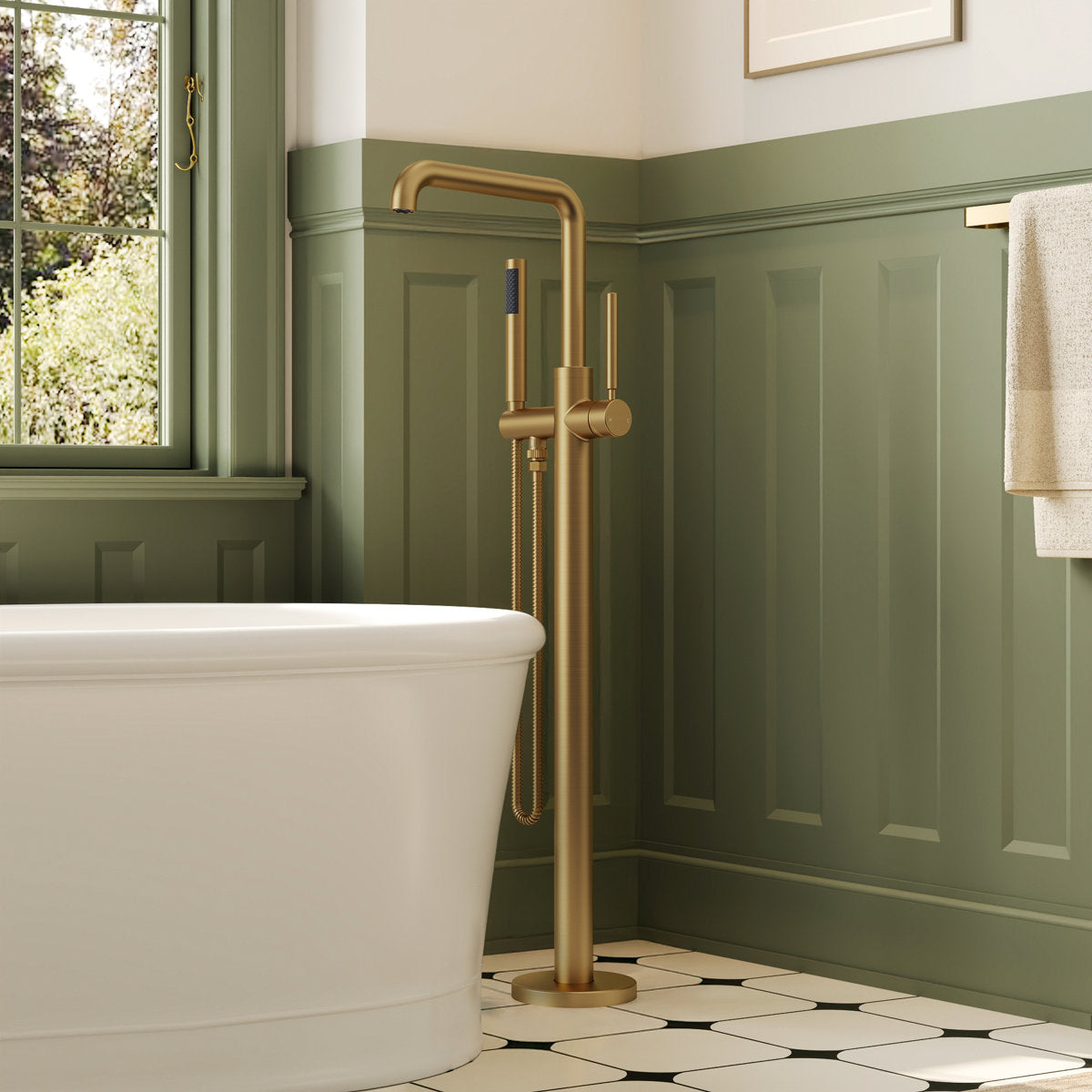 Single Handle Freestanding Tub Filler with Diverter SFS-1155-GD - Brushed Gold