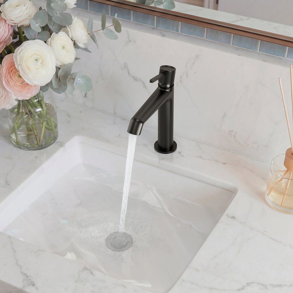 Single-Hole Single-Handle Bathroom Sink Faucet with Drain Assembly SFS-1313B-BK - Matte Black