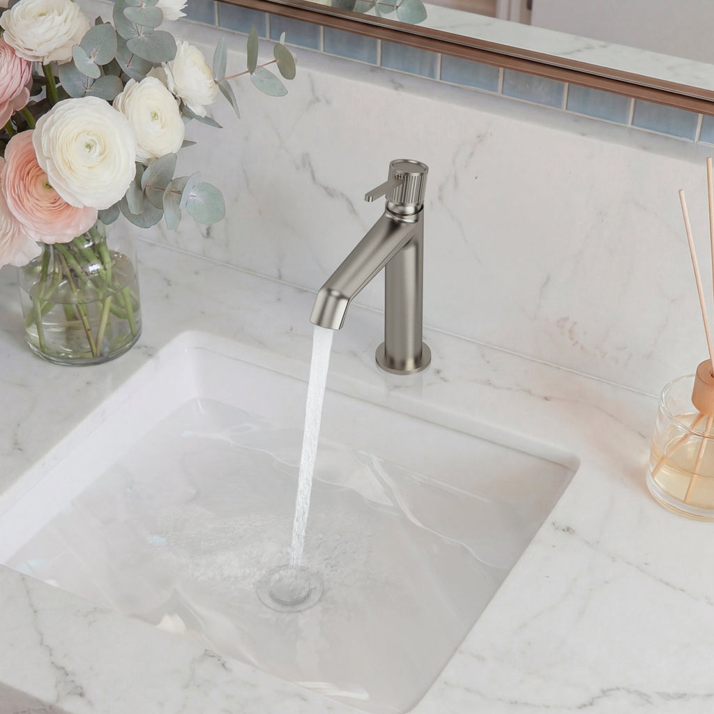 Single-Hole Single-Handle Bathroom Sink Faucet with Drain Assembly SFS-1313B-NK - Brushed Nickel