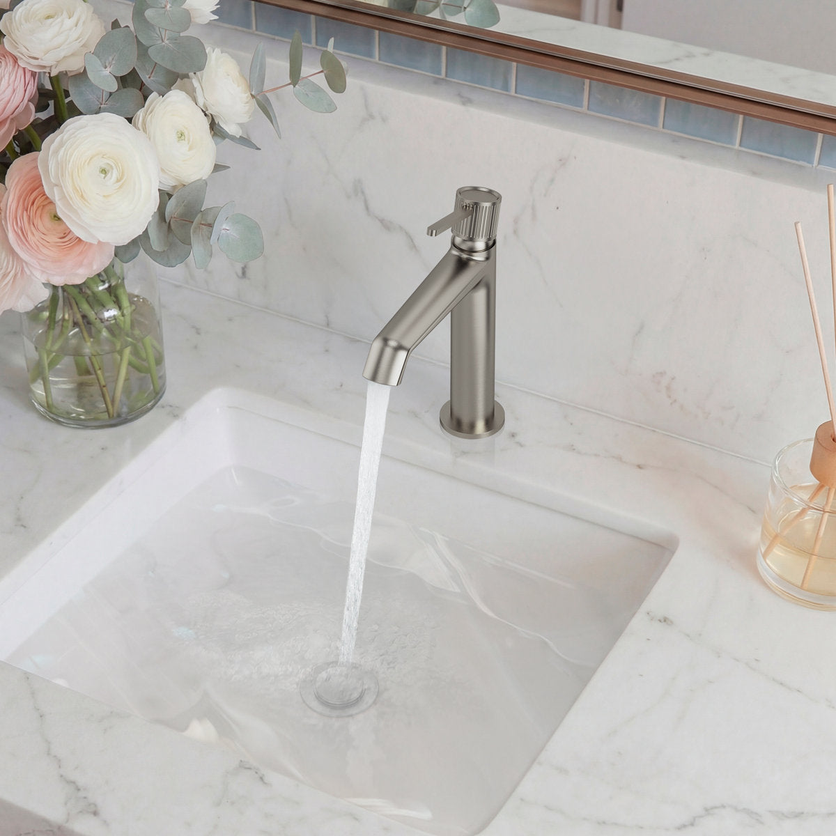 Single-Hole Single-Handle Bathroom Sink Faucet with Drain Assembly SFS-1313B-NK - Brushed Nickel