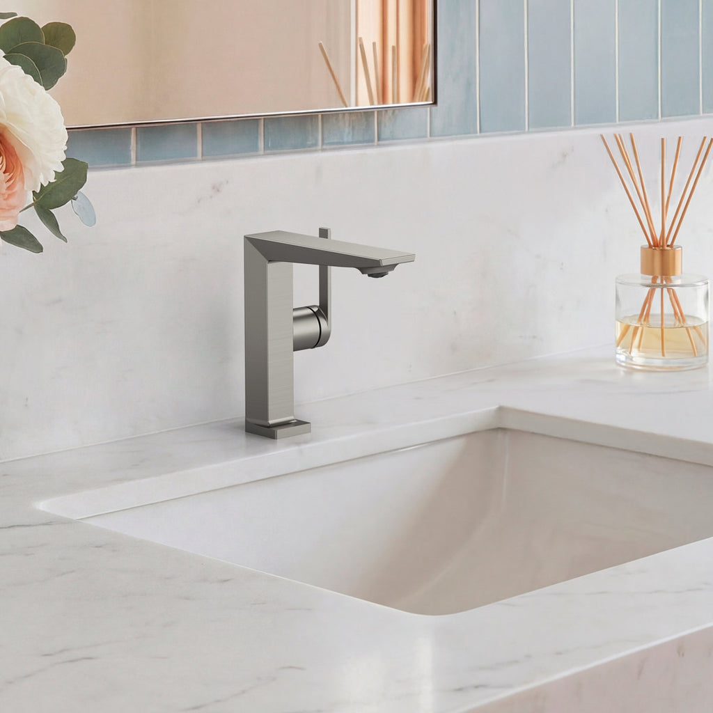 Single Hole Bathroom Faucet with Drain Assembly, Single Handle Bathroom Sink Faucet SFS-1304B-NK - Brushed Nickel