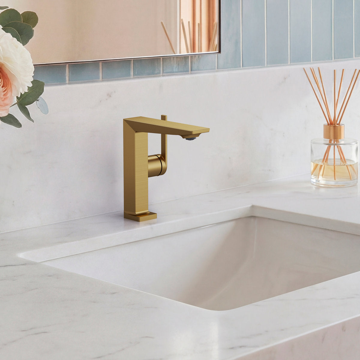 Single Hole Bathroom Faucet with Drain Assembly, Single Handle Bathroom Sink Faucet SFS-1304B-GD - Brushed Gold