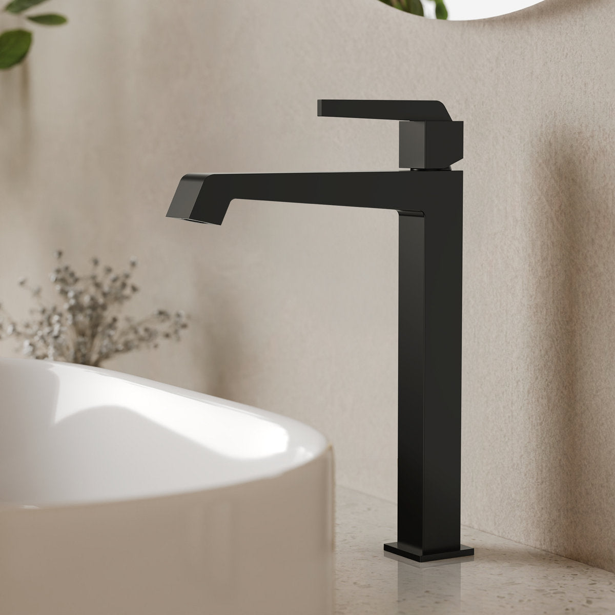 Single Hole Vessel Bathroom Faucet with Drain Assembly, Single Handle Vessel Bathroom Sink Faucet SFS-1312B-BK - Matte Black