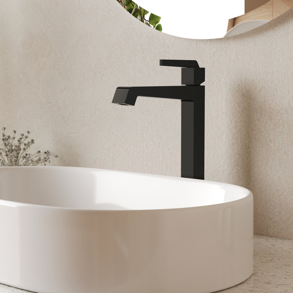 Single Hole Vessel Bathroom Faucet with Drain Assembly, Single Handle Vessel Bathroom Sink Faucet SFS-1312B-BK - Matte Black