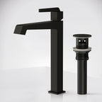 Single Hole Vessel Bathroom Faucet with Drain Assembly, Single Handle Vessel Bathroom Sink Faucet SFS-1312B-BK - Matte Black