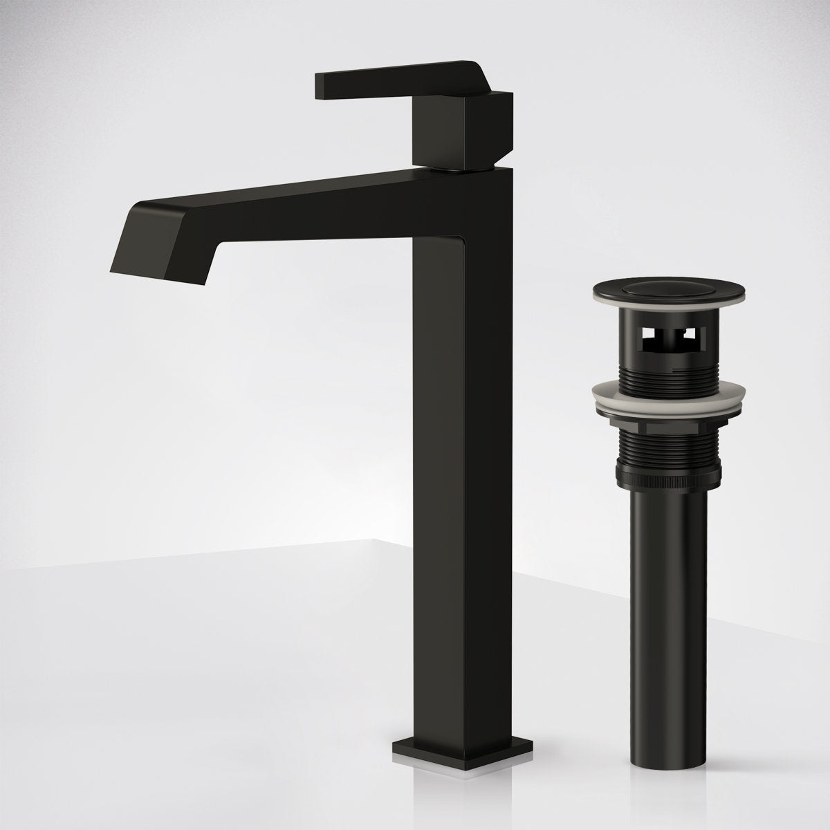 Single Hole Vessel Bathroom Faucet with Drain Assembly, Single Handle Vessel Bathroom Sink Faucet SFS-1312B-BK - Matte Black