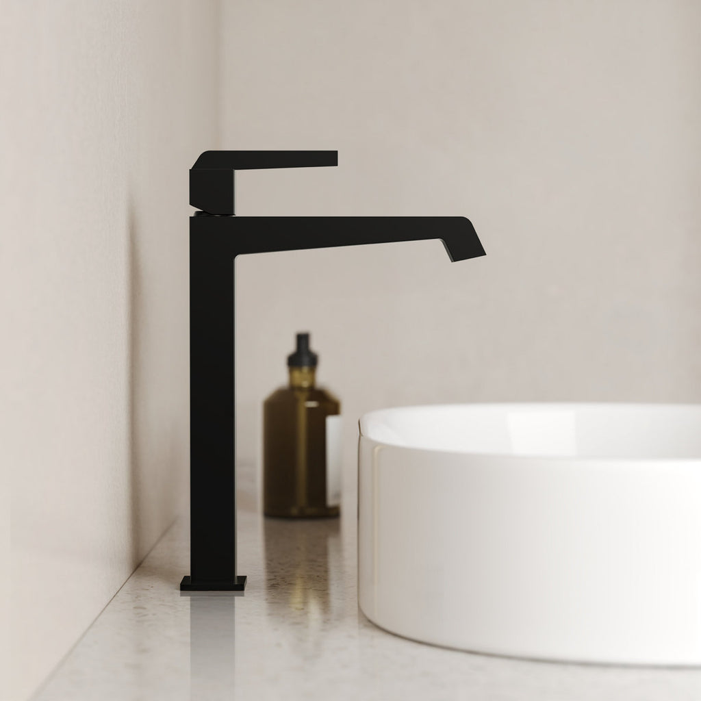 Single Hole Vessel Bathroom Faucet with Drain Assembly, Single Handle Vessel Bathroom Sink Faucet SFS-1312B-BK - Matte Black