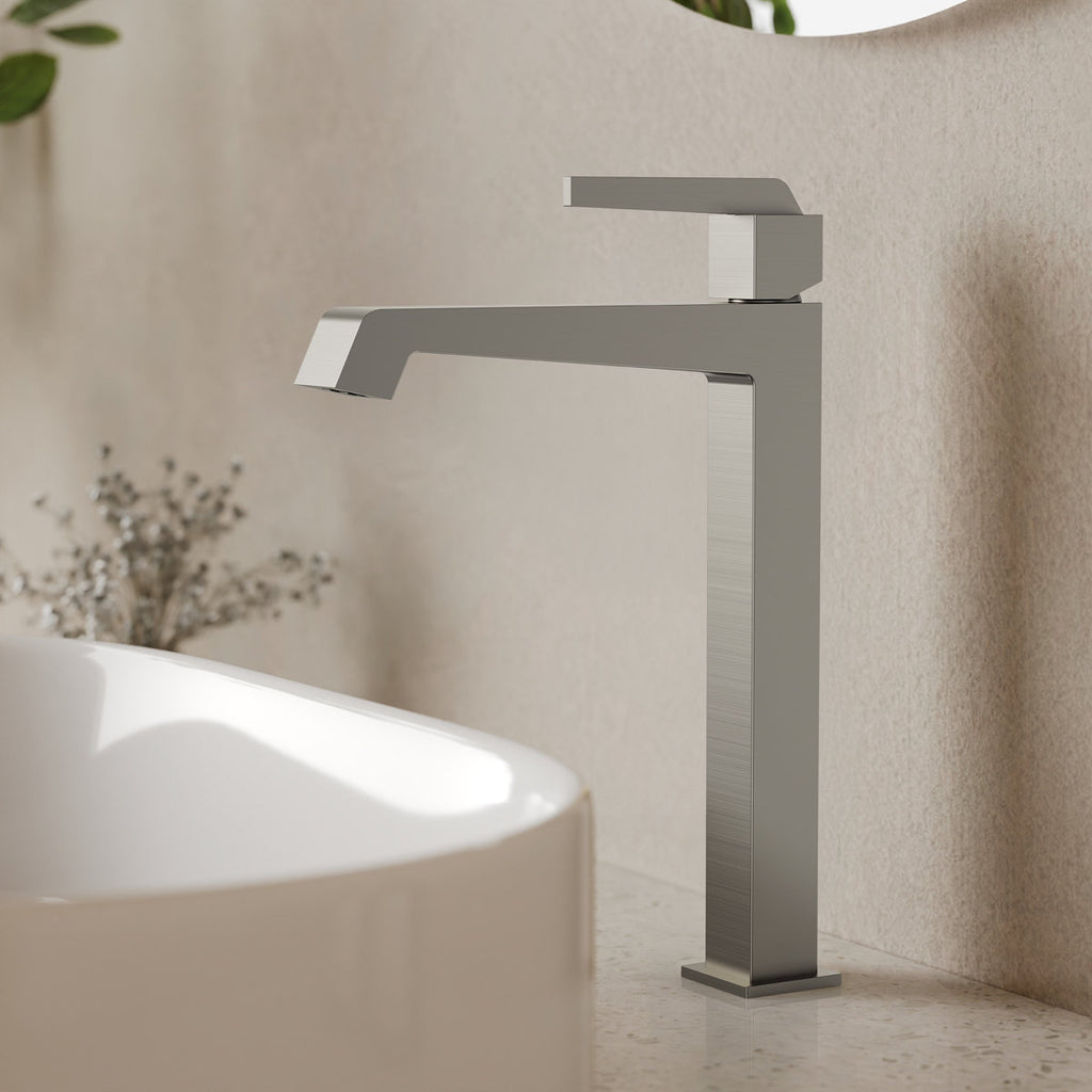 Single Hole Vessel Bathroom Faucet with Drain Assembly, Single Handle Vessel Bathroom Sink Faucet SFS-1312B-NK - Brushed Nickel