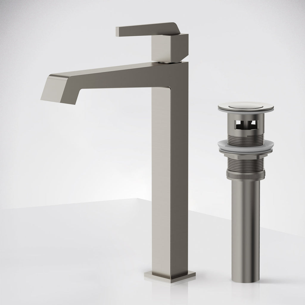 Single Hole Vessel Bathroom Faucet with Drain Assembly, Single Handle Vessel Bathroom Sink Faucet SFS-1312B-NK - Brushed Nickel