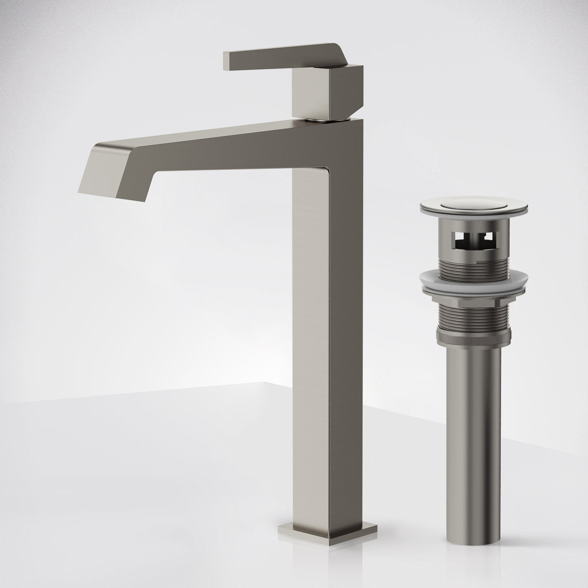 Single Hole Vessel Bathroom Faucet with Drain Assembly, Single Handle Vessel Bathroom Sink Faucet SFS-1312B-NK - Brushed Nickel