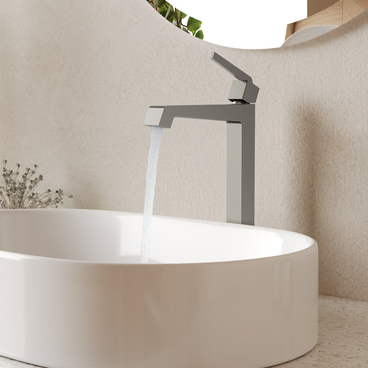 Single Hole Vessel Bathroom Faucet with Drain Assembly, Single Handle Vessel Bathroom Sink Faucet SFS-1312B-NK - Brushed Nickel