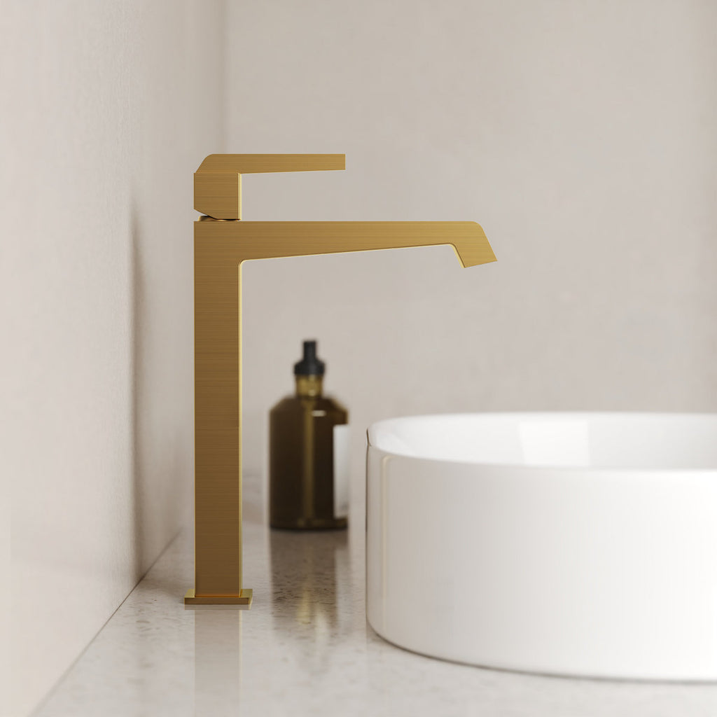 Single Hole Vessel Bathroom Faucet with Drain Assembly, Single Handle Vessel Bathroom Sink Faucet SFS-1312B-GD - Brushed Gold