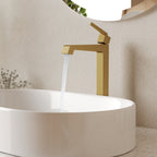 Single Hole Vessel Bathroom Faucet with Drain Assembly, Single Handle Vessel Bathroom Sink Faucet SFS-1312B-GD - Brushed Gold
