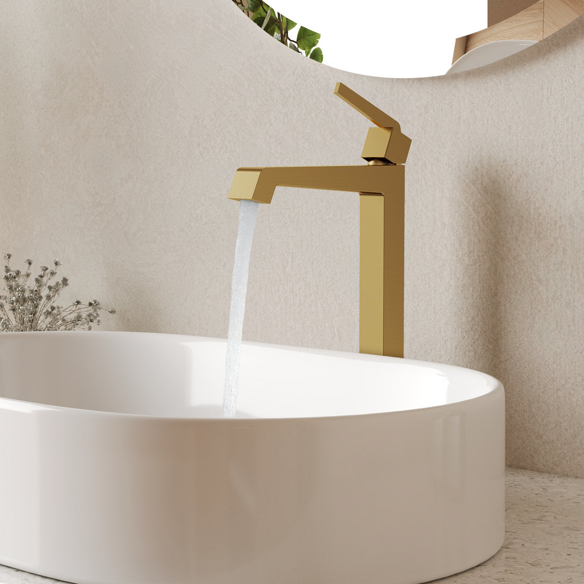 Single Hole Vessel Bathroom Faucet with Drain Assembly, Single Handle Vessel Bathroom Sink Faucet SFS-1312B-GD - Brushed Gold