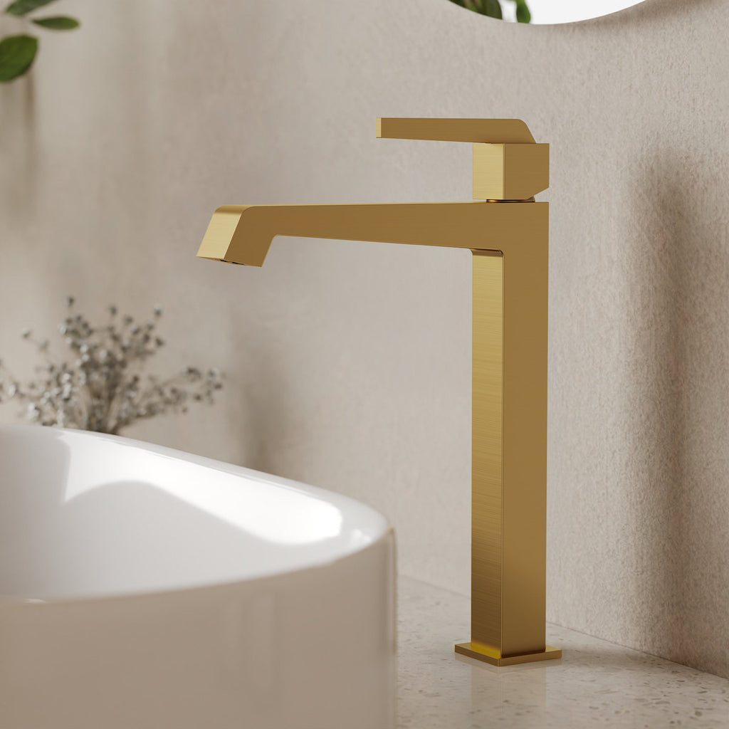 Single Hole Vessel Bathroom Faucet with Drain Assembly, Single Handle Vessel Bathroom Sink Faucet SFS-1312B-GD - Brushed Gold