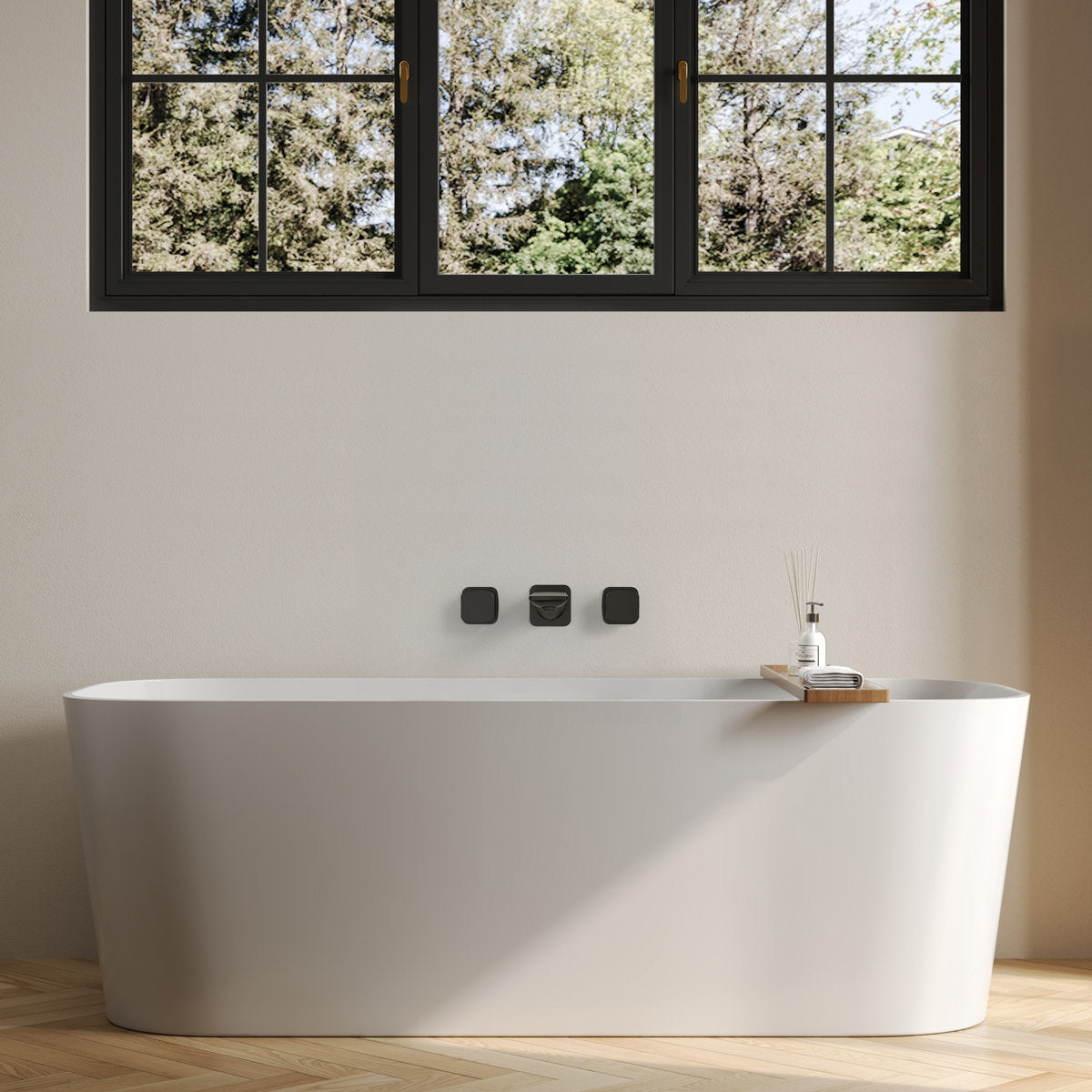 2-Handle Wall Mounted Roman Tub Faucet with Rough-In Valve SFS-1315T-BK - Matte Black