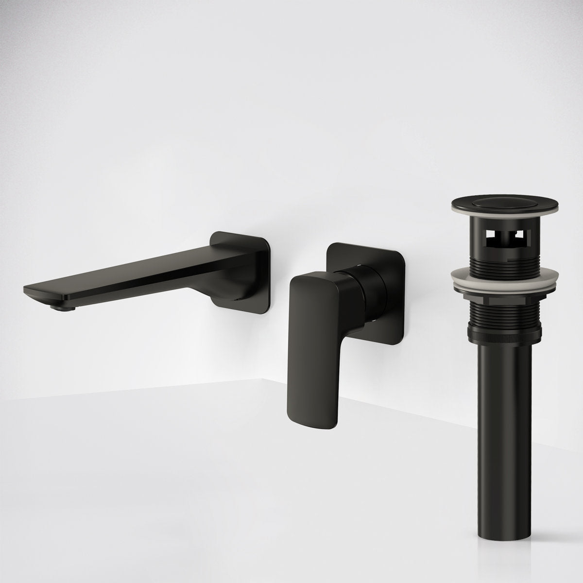 Wall Mounted Bathroom Faucet, Single-handle Bathroom Sink Faucet with Drain Assembly SFS-1317B-BK - Matte Black
