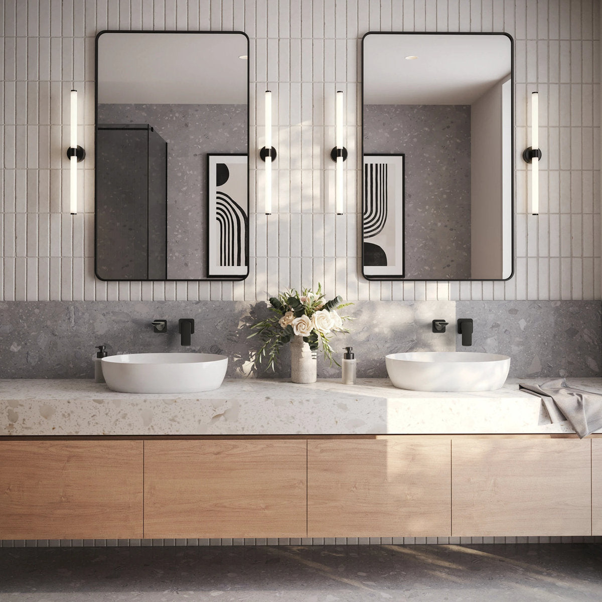 Wall Mounted Bathroom Faucet, Single-handle Bathroom Sink Faucet with Drain Assembly SFS-1317B-BK - Matte Black