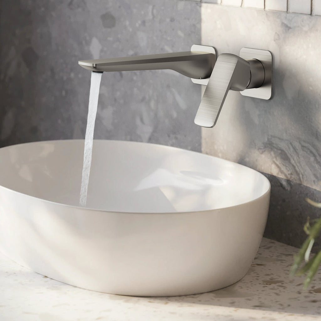 Wall Mounted Bathroom Faucet, Single-handle Bathroom Sink Faucet with Drain Assembly SFS-1317B-NK - Brushed Nickel