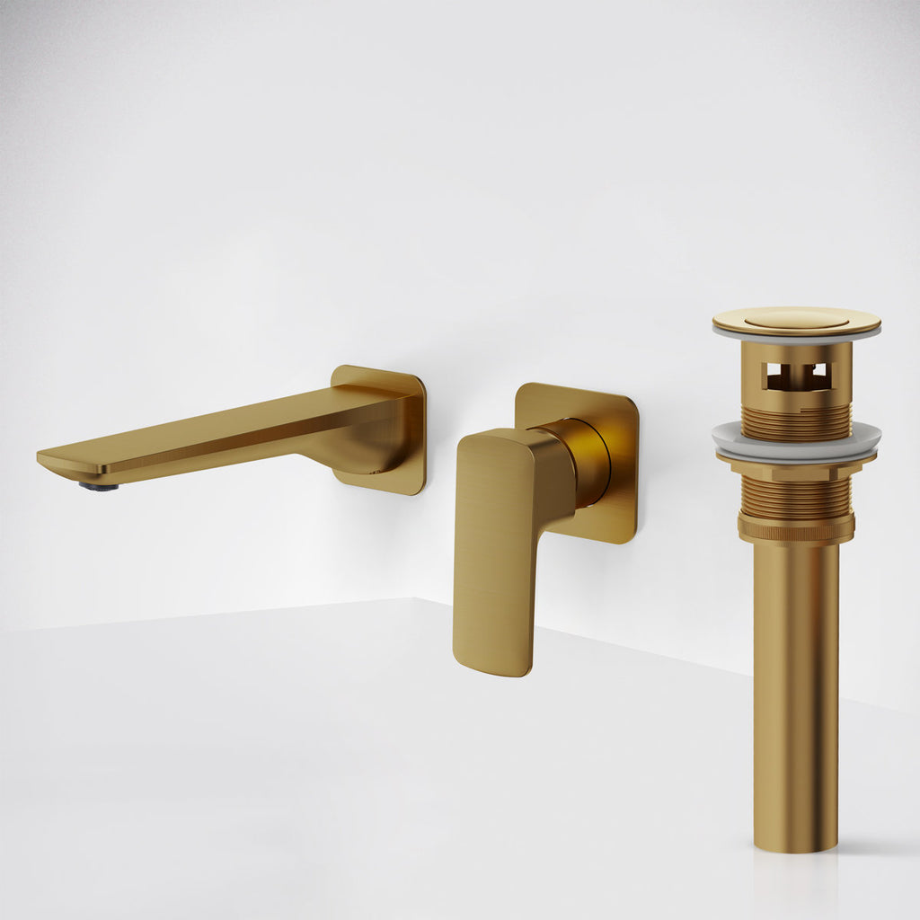 Wall Mounted Bathroom Faucet, Single-handle Bathroom Sink Faucet with Drain Assembly SFS-1317B-GD - Brushed Gold