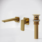 Wall Mounted Bathroom Faucet, Single-handle Bathroom Sink Faucet with Drain Assembly SFS-1317B-GD - Brushed Gold