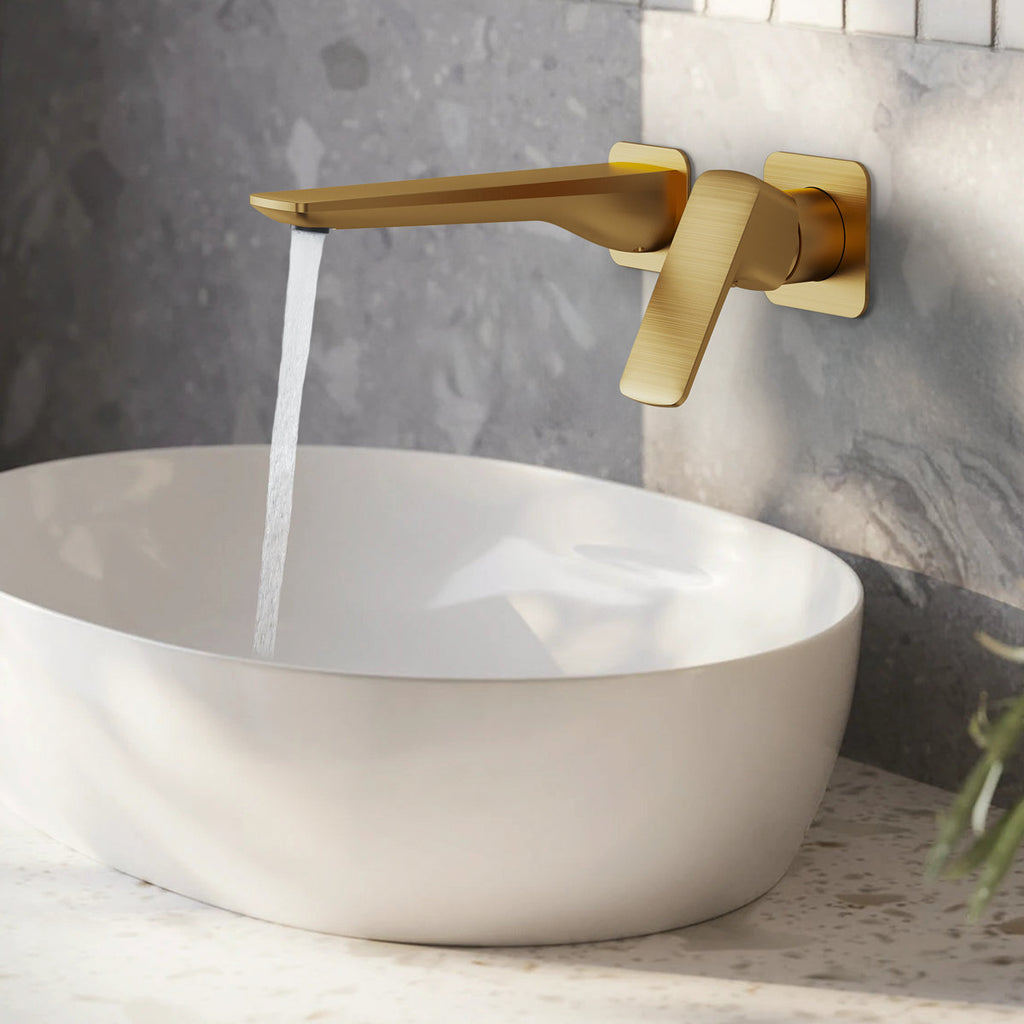 Wall Mounted Bathroom Faucet, Single-handle Bathroom Sink Faucet with Drain Assembly SFS-1317B-GD - Brushed Gold