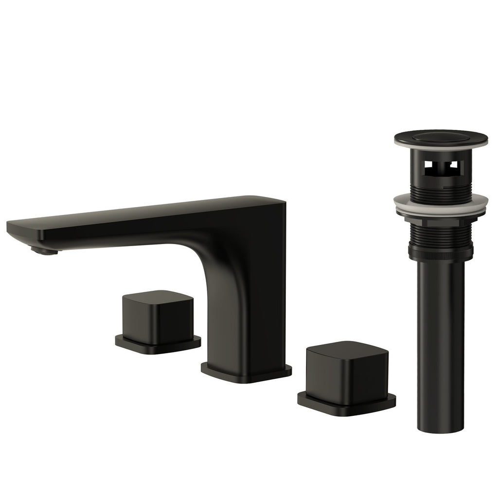 Widespread Bathroom Faucet 3 Hole, 2-handle Bathroom Sink Faucet with Drain Assembly SFS-1316B-BK - Matte Black