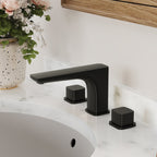 Widespread Bathroom Faucet 3 Hole, 2-handle Bathroom Sink Faucet with Drain Assembly SFS-1316B-BK - Matte Black