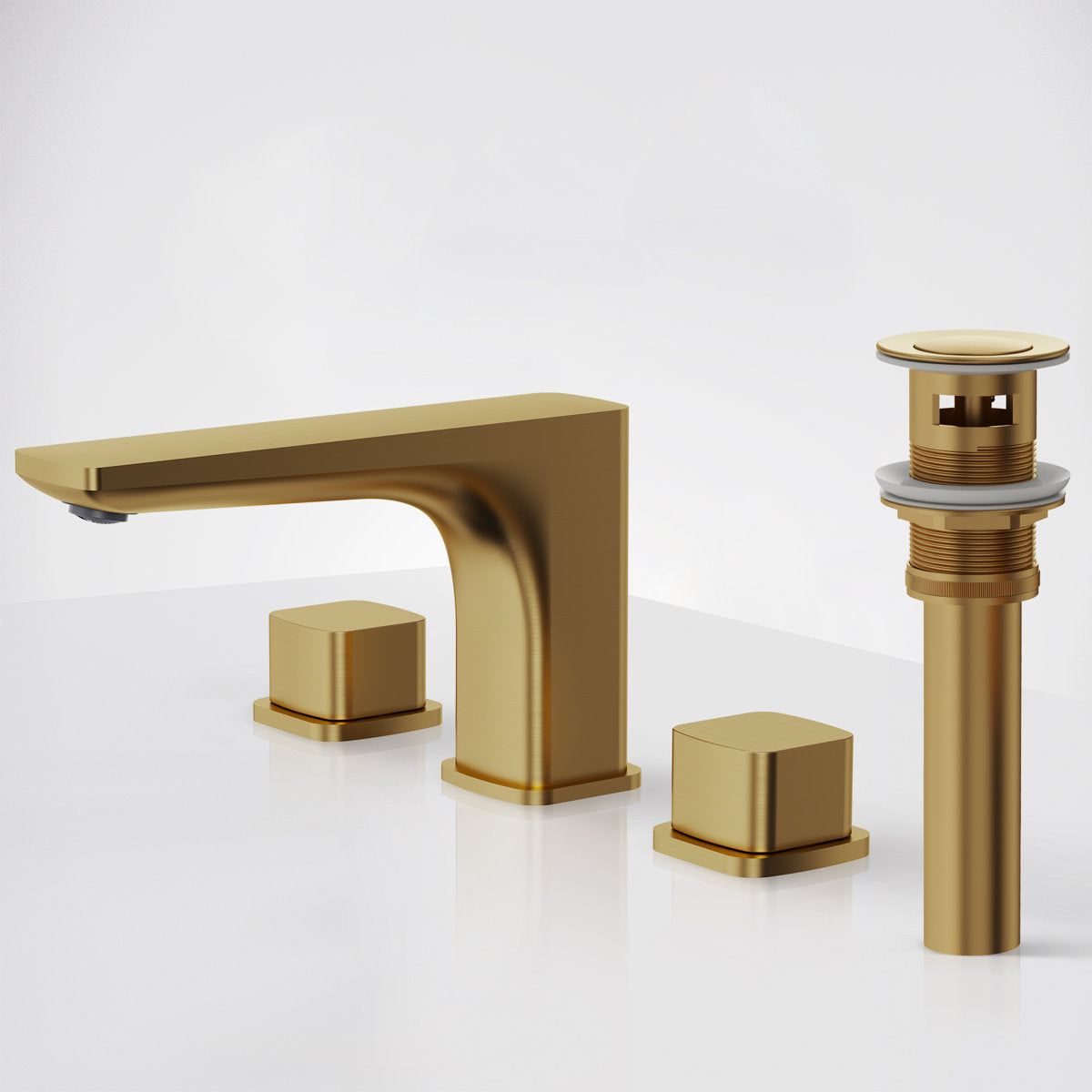 Widespread Bathroom Faucet 3 Hole, 2-handle Bathroom Sink Faucet with Drain Assembly SFS-1316B-GD - Brushed Gold