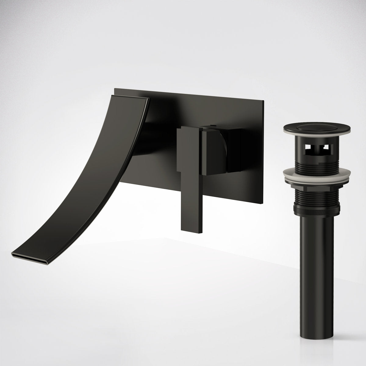 Wall Mounted Bathroom Sink Faucet, Single-handle Bathroom Faucet with Drain Assembly SFS-1305B-BK - Matte Black