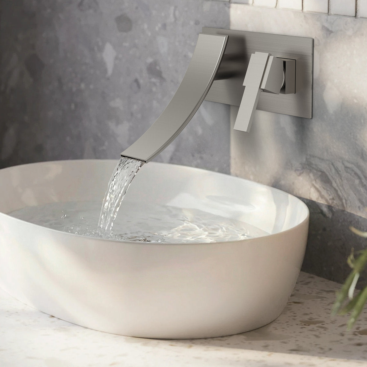 Wall Mounted Bathroom Faucet, Single-handle Bathroom Sink Faucet with Drain Assembly SFS-1305B-NK - Brushed Nickel