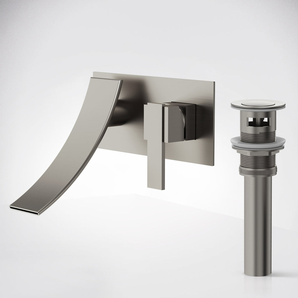Wall Mounted Bathroom Faucet, Single-handle Bathroom Sink Faucet with Drain Assembly SFS-1305B-NK - Brushed Nickel