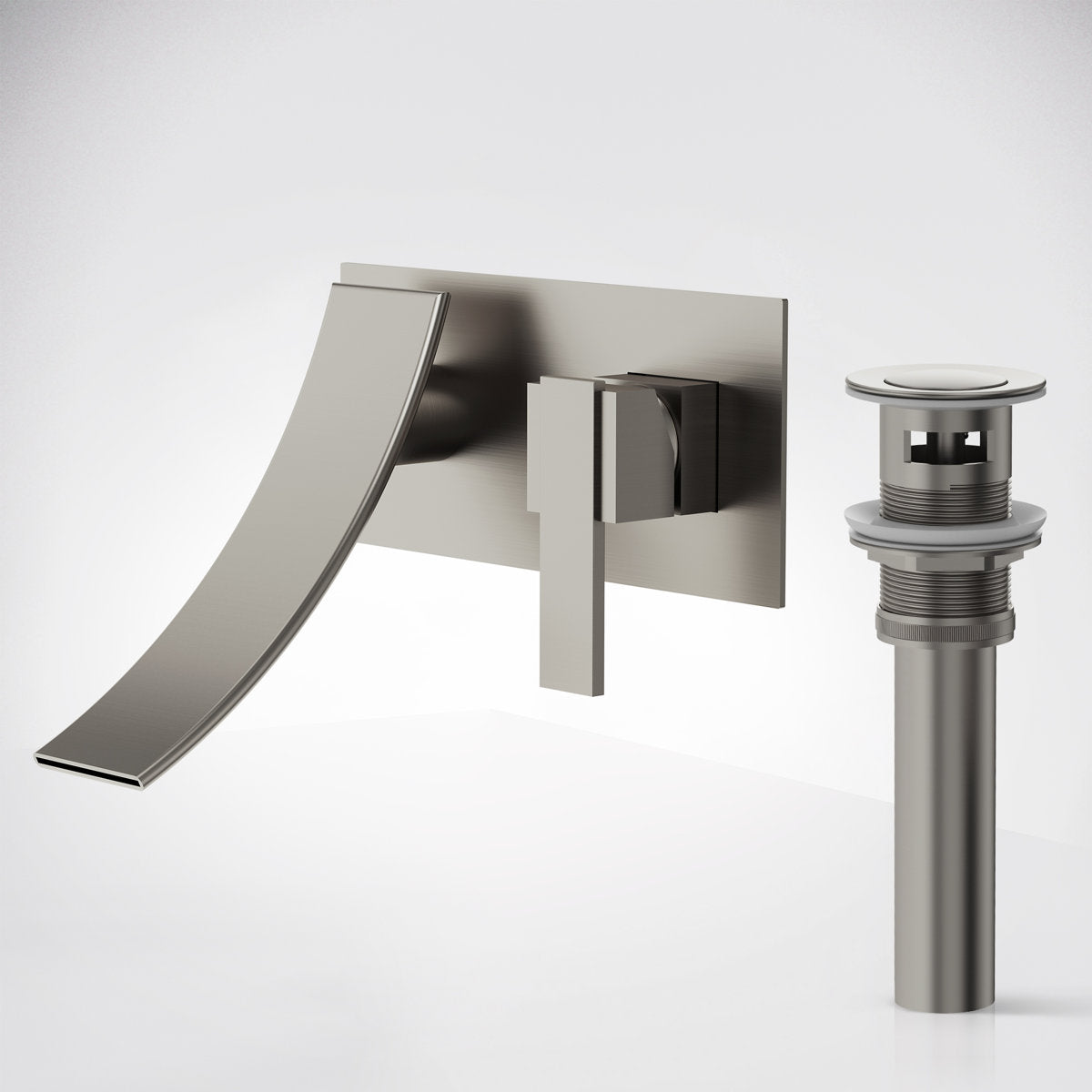 Wall Mounted Bathroom Faucet, Single-handle Bathroom Sink Faucet with Drain Assembly SFS-1305B-NK - Brushed Nickel